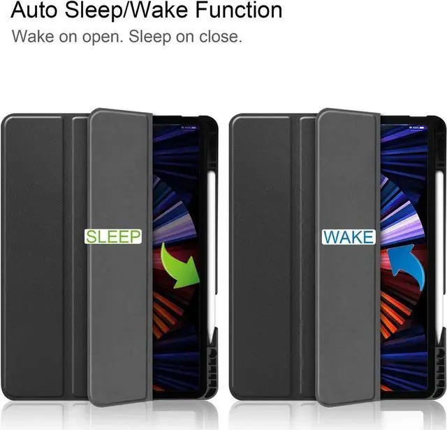 Alt view image 2 of 7 - iPad Pro 12.9 inch Case 2021 5th Generation with Pencil Holder, Slim Lightweight Trifold Stand Cover -- Pencil Charging + Auto Sleep/Wake -- Soft TPU Back Cover for New iPad Pro 12.9 2021