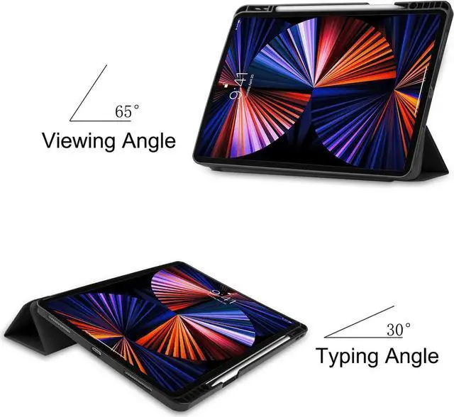 Alt view image 5 of 7 - iPad Pro 12.9 inch Case 2021 5th Generation with Pencil Holder, Slim Lightweight Trifold Stand Cover -- Pencil Charging + Auto Sleep/Wake -- Soft TPU Back Cover for New iPad Pro 12.9 2021