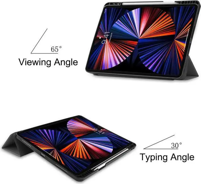 Alt view image 3 of 7 - iPad Pro 12.9 inch Case 2021 5th Generation with Pencil Holder, Slim Lightweight Trifold Stand Cover -- Pencil Charging + Auto Sleep/Wake -- Soft TPU Back Cover for New iPad Pro 12.9 2021