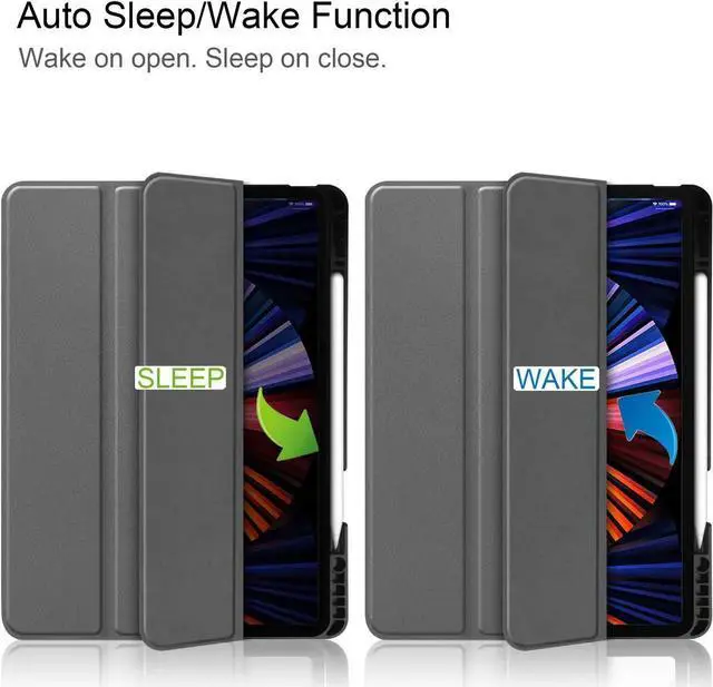 Alt view image 6 of 7 - iPad Pro 12.9 inch Case 2021 5th Generation with Pencil Holder, Slim Lightweight Trifold Stand Cover -- Pencil Charging + Auto Sleep/Wake -- Soft TPU Back Cover for New iPad Pro 12.9 2021