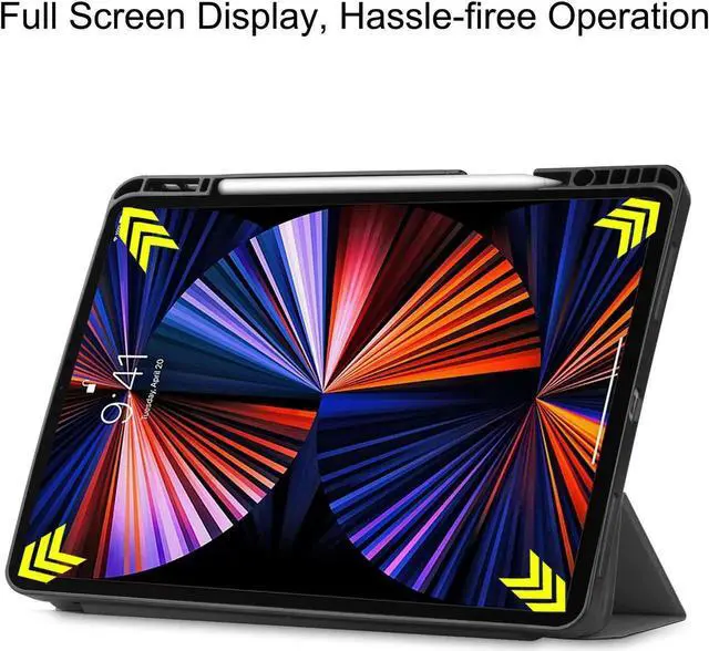 Alt view image 4 of 7 - iPad Pro 12.9 inch Case 2021 5th Generation with Pencil Holder, Slim Lightweight Trifold Stand Cover -- Pencil Charging + Auto Sleep/Wake -- Soft TPU Back Cover for New iPad Pro 12.9 2021