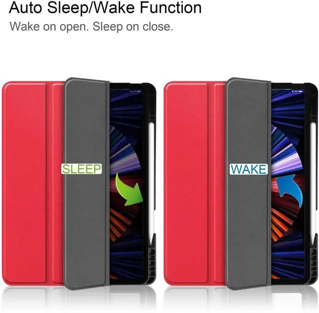 Alt view image 4 of 6 - iPad Pro 12.9 inch Case 2021 5th Generation with Pencil Holder, Slim Lightweight Trifold Stand Cover -- Pencil Charging + Auto Sleep/Wake -- Soft TPU Back Cover for New iPad Pro 12.9 2021