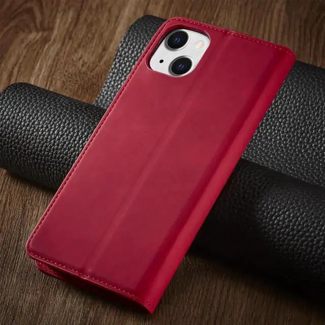 Alt view image 3 of 7 - Case for iPhone 14 6.1 inch Premium PU Leather Cover with Card Holder Kickstand Shockproof Flip Wallet Cover Red