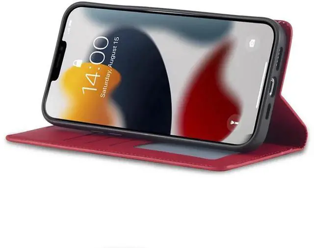 Alt view image 7 of 7 - Case for iPhone 14 6.1 inch Premium PU Leather Cover with Card Holder Kickstand Shockproof Flip Wallet Cover Red