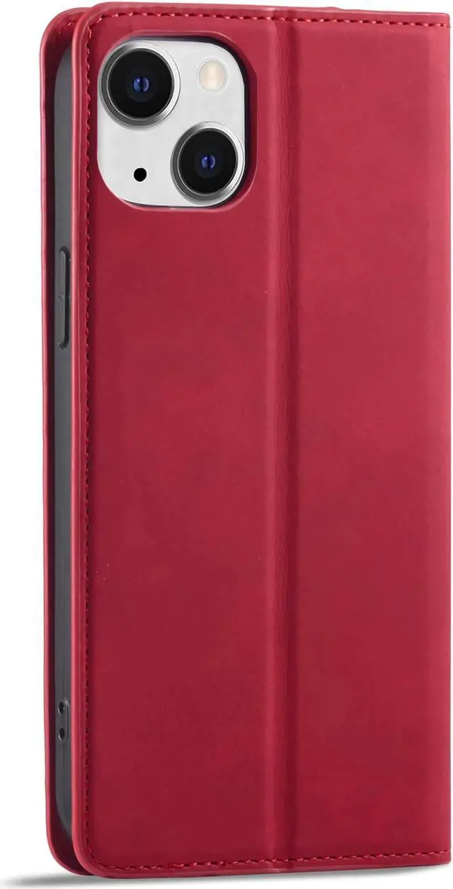 Alt view image 2 of 7 - Case for iPhone 14 6.1 inch Premium PU Leather Cover with Card Holder Kickstand Shockproof Flip Wallet Cover Red