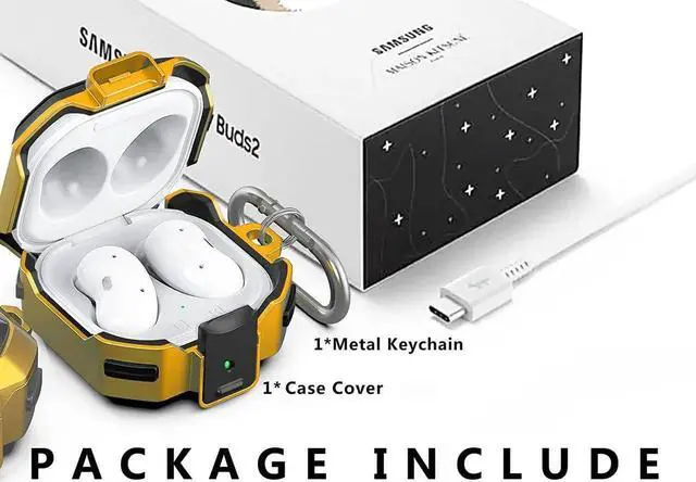 Alt view image 5 of 7 - Armor Case Cover with Secure Lock for Samsung Galaxy Buds 2 Pro Case 2022 /Galaxy Buds Pro Case 2021 /Galaxy Buds 2 Case 2021 /Galaxy Buds Live Case 2020 with Keychain Yellow