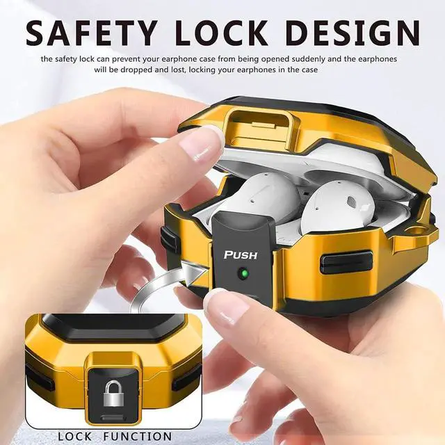 Alt view image 7 of 7 - Armor Case Cover with Secure Lock for Samsung Galaxy Buds 2 Pro Case 2022 /Galaxy Buds Pro Case 2021 /Galaxy Buds 2 Case 2021 /Galaxy Buds Live Case 2020 with Keychain Yellow