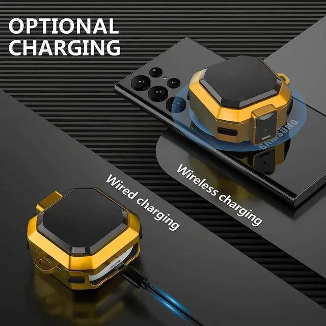 Alt view image 2 of 7 - Armor Case Cover with Secure Lock for Samsung Galaxy Buds 2 Pro Case 2022 /Galaxy Buds Pro Case 2021 /Galaxy Buds 2 Case 2021 /Galaxy Buds Live Case 2020 with Keychain Yellow
