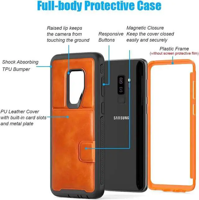 Alt view image 4 of 7 - Galaxy S9 Plus Wallet Case Samsung S9 Plus Wallet Case with Card Holder Slots Shockproof Protective Case for Samsung Galaxy S9 Plus 6.2 inch (2018) Orange
