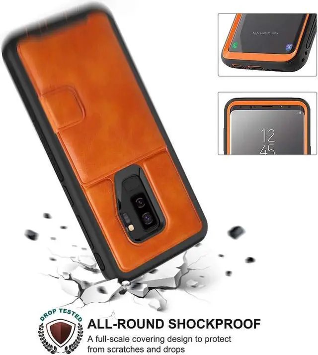 Alt view image 6 of 7 - Galaxy S9 Plus Wallet Case Samsung S9 Plus Wallet Case with Card Holder Slots Shockproof Protective Case for Samsung Galaxy S9 Plus 6.2 inch (2018) Orange