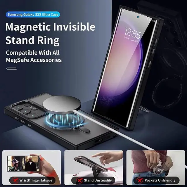 Alt view image 6 of 7 - For Samsung Galaxy S23 Ultra Case with Magnetic Invisible Stand [Compatible with Mag Safe] Shockproof Slim Translucent Matte Cases for Samsung Galaxy S23 Ultra 6.8 inch