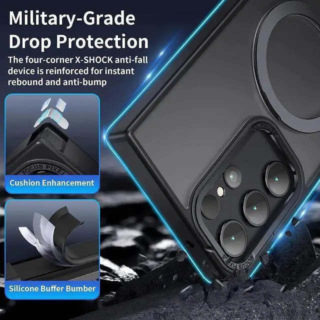 Alt view image 7 of 7 - For Samsung Galaxy S23 Ultra Case with Magnetic Invisible Stand [Compatible with Mag Safe] Shockproof Slim Translucent Matte Cases for Samsung Galaxy S23 Ultra 6.8 inch