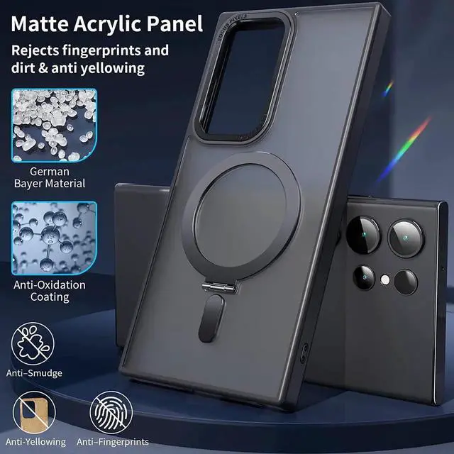 Alt view image 5 of 7 - For Samsung Galaxy S23 Ultra Case with Magnetic Invisible Stand [Compatible with Mag Safe] Shockproof Slim Translucent Matte Cases for Samsung Galaxy S23 Ultra 6.8 inch