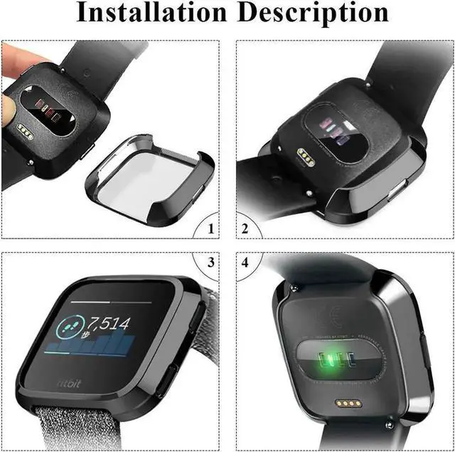 Alt view image 5 of 7 - 2 Pack Screen Protector Case for Fitbit Versa Soft TPU Slim Fit Full Cover Screen Protector Case for Fitbit Versa Smartwatch Bands Accessories