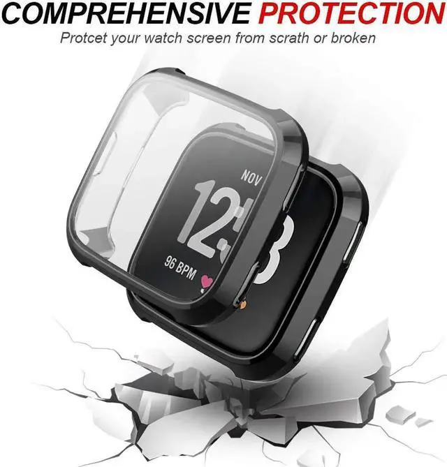 Alt view image 4 of 7 - 2 Pack Screen Protector Case for Fitbit Versa Soft TPU Slim Fit Full Cover Screen Protector Case for Fitbit Versa Smartwatch Bands Accessories