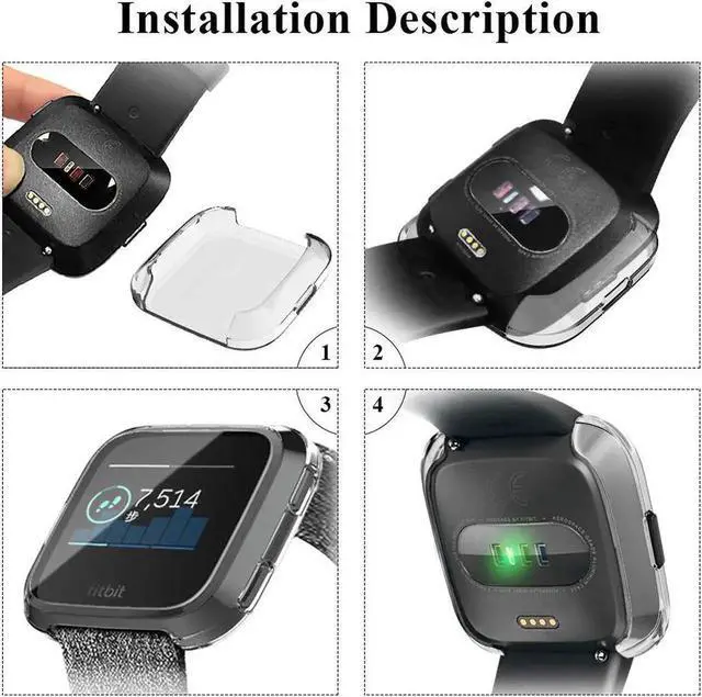 Alt view image 6 of 7 - 2 Pack Screen Protector Case for Fitbit Versa Soft TPU Slim Fit Full Cover Screen Protector Case for Fitbit Versa Smartwatch Bands Accessories