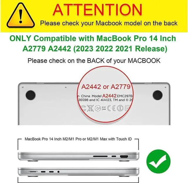 Alt view image 7 of 7 - MacBook Pro 14 inch Case 2023 2022 2021 Release M2 A2779 A2442 M1 Pro/Max Chip with Touch ID, Hard Case Shell Cover and Keyboard Skin Cover Gray