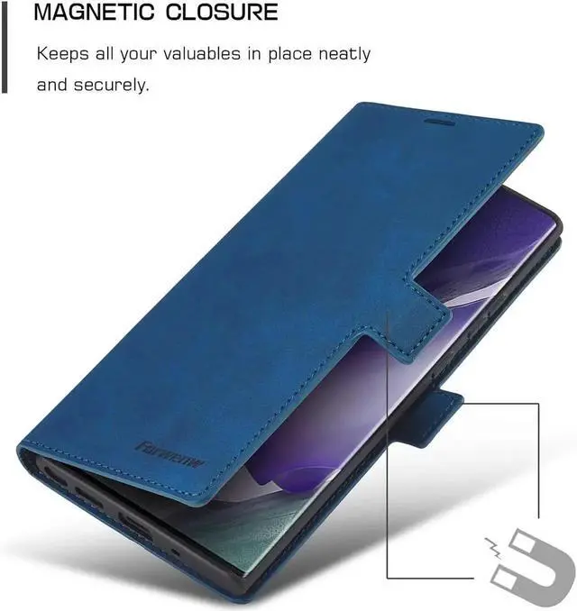 Alt view image 3 of 5 - Samsung Galaxy Note 20 Ultra 5G Case, Premium PU Leather Cover TPU Bumper with Card Holder Kickstand Hidden Magnetic Shockproof Flip Wallet Case for Samsung Galaxy Note 20 Ultra 5G Blue