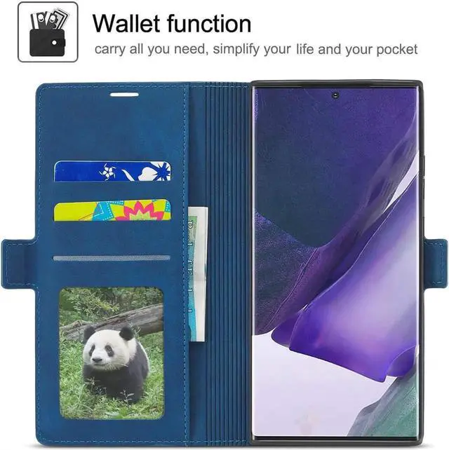 Alt view image 4 of 5 - Samsung Galaxy Note 20 Ultra 5G Case, Premium PU Leather Cover TPU Bumper with Card Holder Kickstand Hidden Magnetic Shockproof Flip Wallet Case for Samsung Galaxy Note 20 Ultra 5G Blue