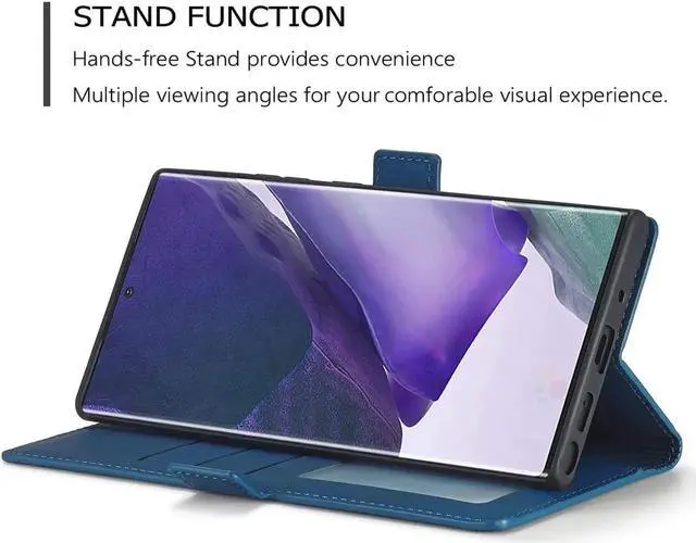 Alt view image 2 of 5 - Samsung Galaxy Note 20 Ultra 5G Case, Premium PU Leather Cover TPU Bumper with Card Holder Kickstand Hidden Magnetic Shockproof Flip Wallet Case for Samsung Galaxy Note 20 Ultra 5G Blue