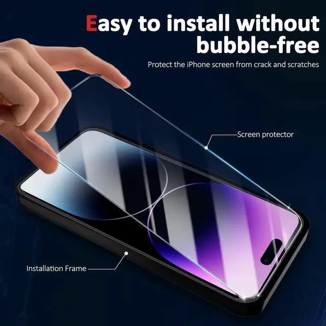 Alt view image 3 of 7 - [3+3 Pack] iPhone 14 Pro 6.1 Inch Screen Protector with Camera Lens Protector, 9H Shatterproof Tempered Glass Film with Easy Installation Frame, HD Clear Sensitive Full Coverage iPhone 14 Pro 6.1"