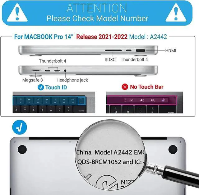 Alt view image 6 of 7 - Compatible with MacBook Pro 14 inch Case 2023 2022 2021 Release M2 A2779 A2442 M1 Pro/Max Chip with Touch ID, Hard Shell Case with Keyboard Cover
