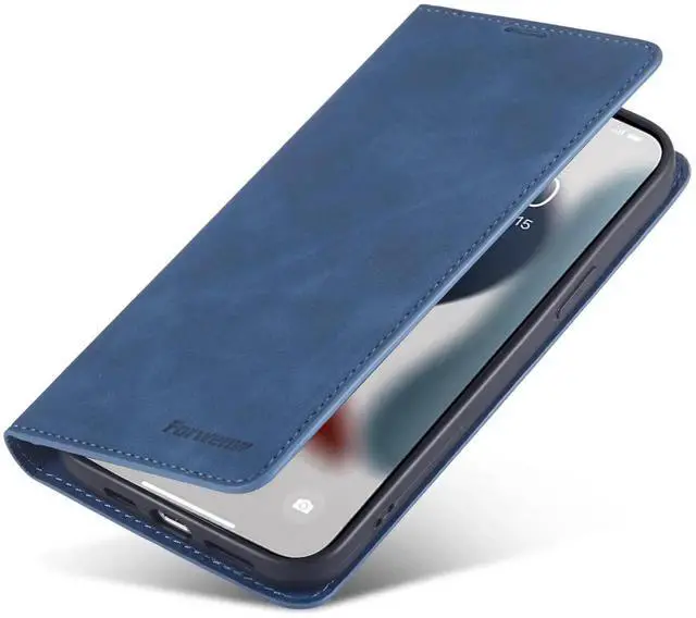 Alt view image 6 of 7 - Case for iPhone 14 Plus 6.7 inch Premium PU Leather Cover with Card Holder Kickstand Shockproof Flip Wallet Cover Blue