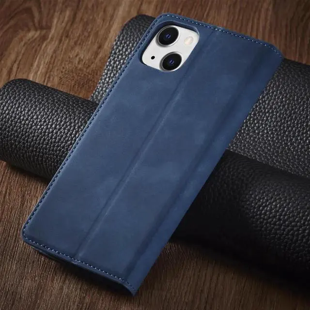 Alt view image 3 of 7 - Case for iPhone 14 Plus 6.7 inch Premium PU Leather Cover with Card Holder Kickstand Shockproof Flip Wallet Cover Blue