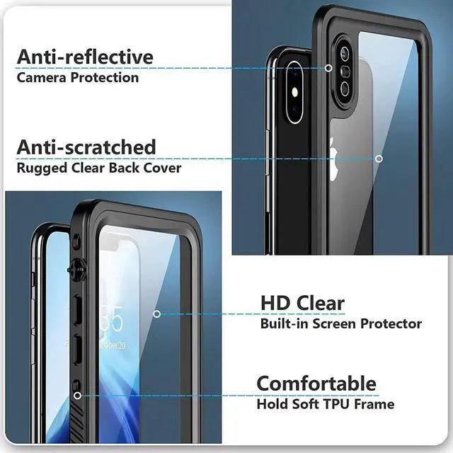 Alt view image 4 of 7 - For iPhone Xs Max Waterproof Case, Built-in Screen Protector Full-Body Clear Back Cover Heavy Duty Shockproof Case for iPhone Xs Max 6.5 inch