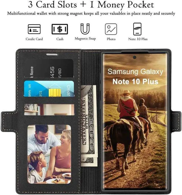 Alt view image 2 of 7 - Galaxy Note 10 Plus Wallet Case Premium Leather Note 10+ Plus Folio Flip Case with Kickstand Card Holder Slots Shockproof Protective Cover for Samsung Galaxy Note 10 Plus 6.8 inch