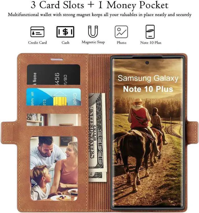 Alt view image 5 of 6 - Galaxy Note 10 Plus Wallet Case Premium Leather Note 10+ Plus Folio Flip Case with Kickstand Card Holder Slots Shockproof Protective Cover for Samsung Galaxy Note 10 Plus 6.8 inch