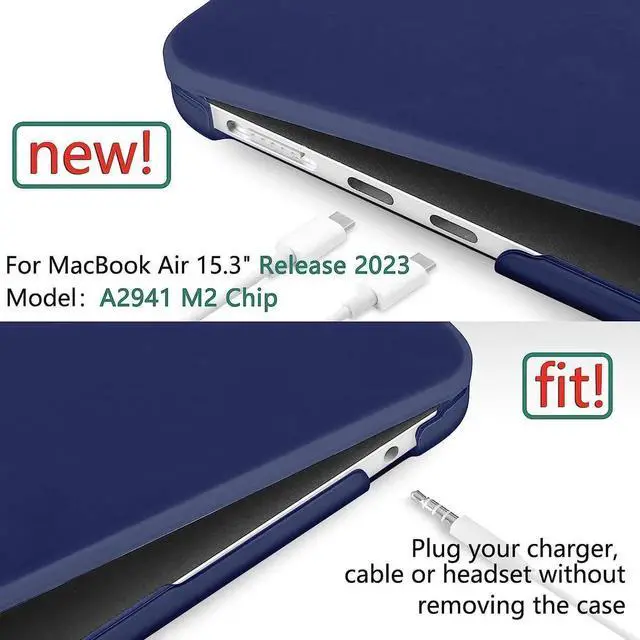 Alt view image 7 of 7 - For MacBook Air 15 inch Case 2023 Release A2941 M2 Chip with Liquid Retina Display Touch ID,Ultra Thin Laptop Plastic Hard Shell Case with Keyboard Skin & Type C Adapter 1 Pack Navy Blue