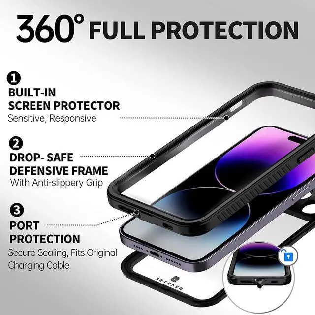 Alt view image 4 of 7 - For Apple iPhone 14 Pro Max Waterproof Case with Built-in Screen Protector IP68 Shockproof Protective Cover For iPhone 14 Pro Max 6.7 inch