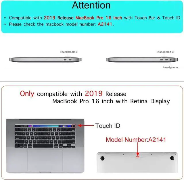 Alt view image 7 of 7 - MacBook Pro 16 inch Case 2019 Release A2141 with Touch Bar & Touch ID Premium PU Leather Book Folio Protective Cover Sleeve with Keyboard Cover