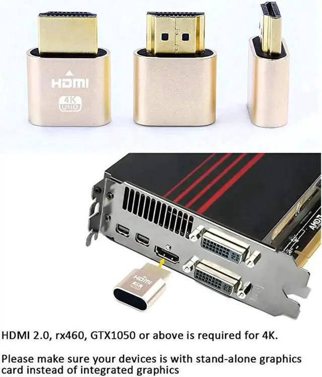 Alt view image 4 of 5 - HDMI Dummy Plug 4K Display Emulator Compatible with Windows Mac OSX Linux Support 4kx2k 2160P 1080p for Computer Desktop fitHeadless 2 Pack