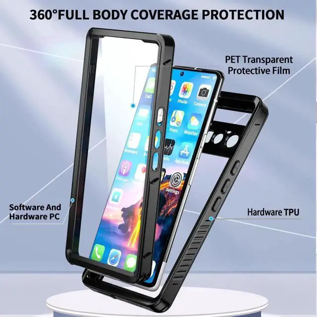 Alt view image 2 of 7 - Google Pixel 6 Pro Case, Waterproof Shockproof Clear Protective Case with Built-in Screen Protector, Full Body Case Slim Cover for Pixel 6 Pro 6.71 Inches