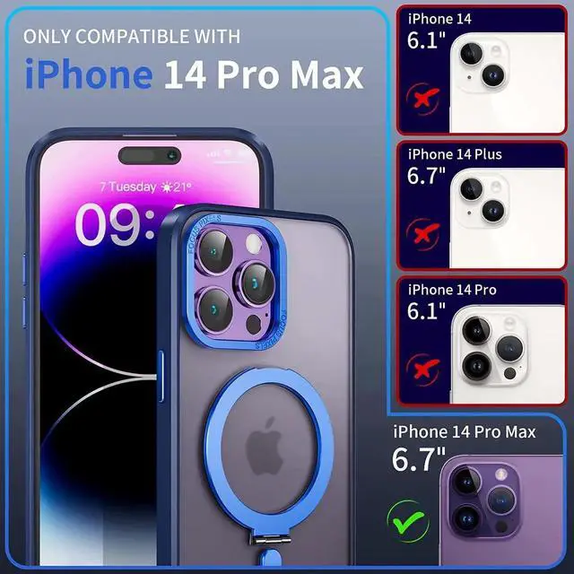 Alt view image 6 of 7 - Magnetic Protective Case for iPhone 14 Pro Max with Invisible Stand,[Compatible with Mag Safe][Translucent Matte Case][Tempered Glass Screen Protector + Camera Lens Protector] 6.7 Inch Blue