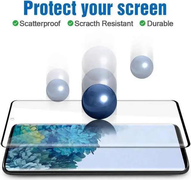 Alt view image 2 of 7 - 2 Pack Galaxy S20 6.2" Screen Protector Tempered Glass 9H Hardness 3D Curved Full Coverage HD Protetive Film Fingerprint Compatible for Samsung Galaxy S20