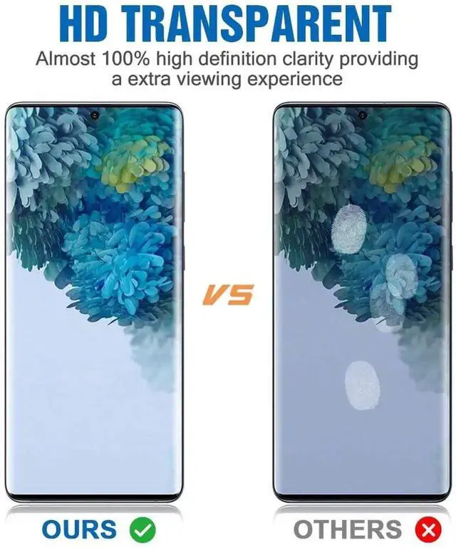 Alt view image 4 of 7 - 2 Pack Galaxy S20 Ultra 6.9" Screen Protector Tempered Glass 9H Hardness 3D Curved Full Coverage HD Protetive Film Fingerprint Compatible for Samsung Galaxy S20 Ultra