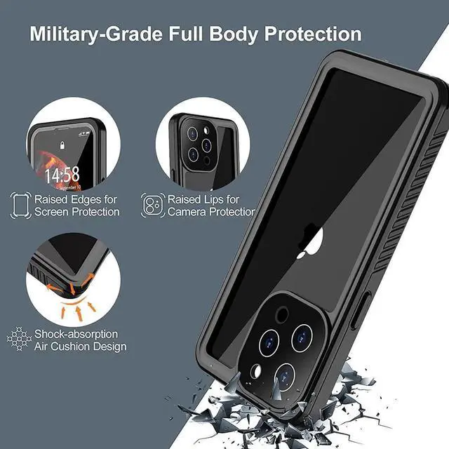 Alt view image 6 of 7 - for iPhone 13 Pro Case Waterproof, Built in Screen Protector 360° Full Body Heavy Duty Protective Shockproof Dustproof IP68 Underwater Case for iPhone 13 Pro 6.1 inch 2021