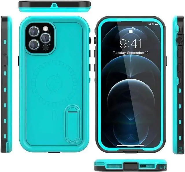Alt view image 6 of 7 - Waterproof Case for iPhone 13 Pro Max with Mag-Safe Charging, Built-in Screen Protector and Kickstand, Magnetic Heavy Duty Shockproof for Apple iPhone 13 Pro Max 5G Blue