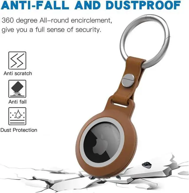 Alt view image 5 of 7 - IP68 Waterproof AirTag Keychain Holder Case, Lightweight, Anti-Scratch, Easy Installation,Soft Full-Body Shockproof Air Tag Holder for Luggage,Keys, Dog Collar Brown