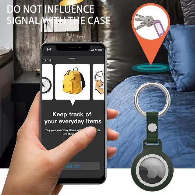 Alt view image 2 of 7 - IP68 Waterproof AirTag Keychain Holder Case, Lightweight, Anti-Scratch, Easy Installation,Soft Full-Body Shockproof Air Tag Holder for Luggage,Keys, Dog Collar Green