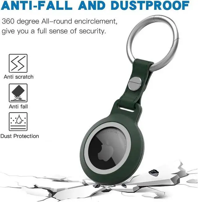 Alt view image 6 of 7 - IP68 Waterproof AirTag Keychain Holder Case, Lightweight, Anti-Scratch, Easy Installation,Soft Full-Body Shockproof Air Tag Holder for Luggage,Keys, Dog Collar Green