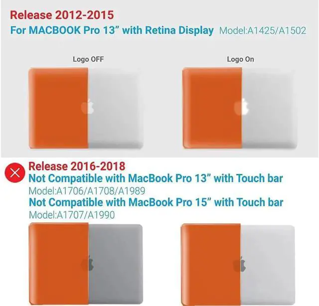 Alt view image 3 of 7 - Compatible with MacBook Pro 13 Inch Case 2015 2014 2013 end 2012 Model A1502 A1425, Hard Shell Case with Keyboard Cover for Old Version Apple Mac Pro Retina 13 Matte Transparent Orange