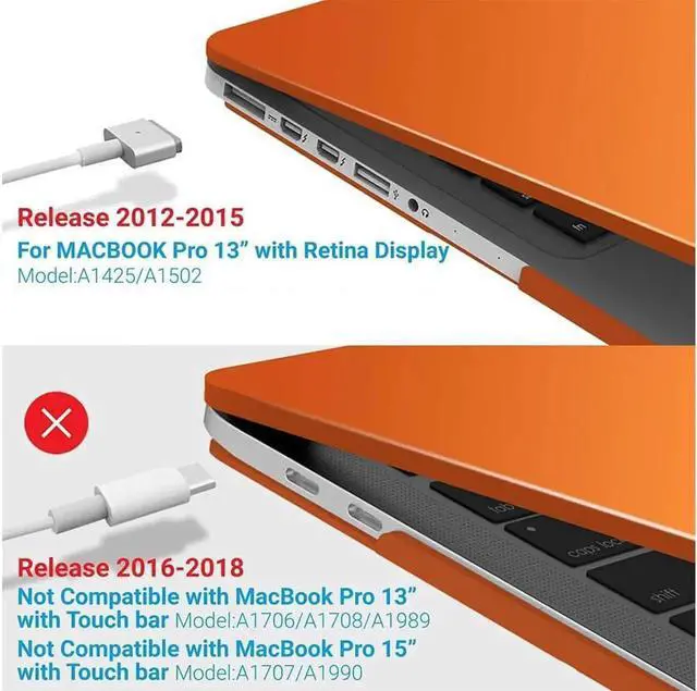 Alt view image 4 of 7 - Compatible with MacBook Pro 13 Inch Case 2015 2014 2013 end 2012 Model A1502 A1425, Hard Shell Case with Keyboard Cover for Old Version Apple Mac Pro Retina 13 Matte Transparent Orange