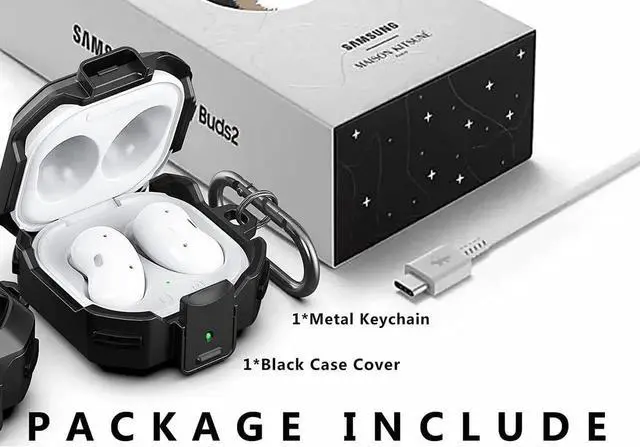 Alt view image 2 of 7 - Armor Cover for Samsung Galaxy Buds 2 Pro Case (2022) /Galaxy Buds Pro Case (2021) /Galaxy Buds 2 Case (2021) /Galaxy Buds Live Case (2020) Case, Shockproof Protective Cover with Keychain Black