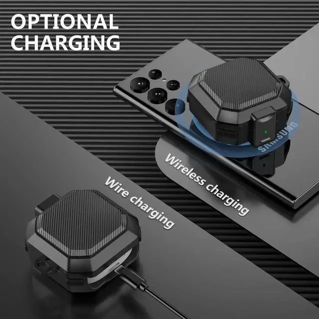 Alt view image 4 of 7 - Armor Cover for Samsung Galaxy Buds 2 Pro Case (2022) /Galaxy Buds Pro Case (2021) /Galaxy Buds 2 Case (2021) /Galaxy Buds Live Case (2020) Case, Shockproof Protective Cover with Keychain Black