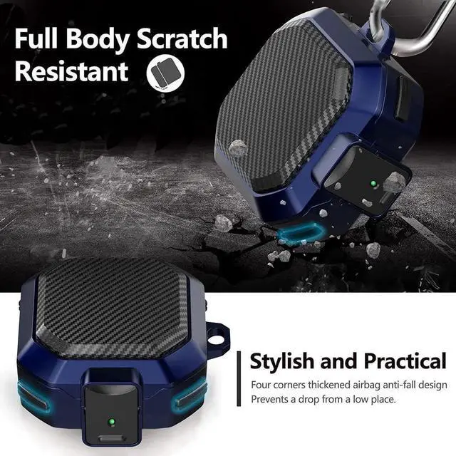 Alt view image 4 of 7 - Armor Cover for Samsung Galaxy Buds 2 Pro Case (2022) /Galaxy Buds Pro Case (2021) /Galaxy Buds 2 Case (2021) /Galaxy Buds Live Case (2020) Case, Shockproof Protective Cover with Keychain Blue