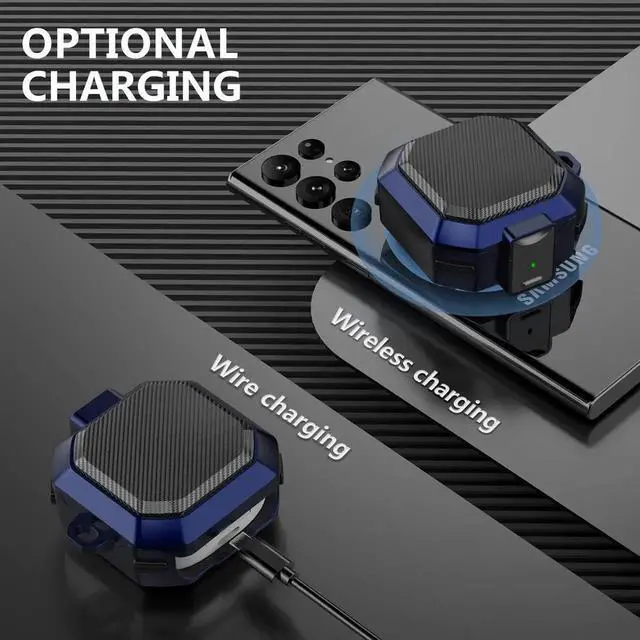 Alt view image 7 of 7 - Armor Cover for Samsung Galaxy Buds 2 Pro Case (2022) /Galaxy Buds Pro Case (2021) /Galaxy Buds 2 Case (2021) /Galaxy Buds Live Case (2020) Case, Shockproof Protective Cover with Keychain Blue